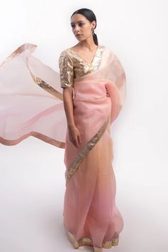 Shop for Kapardara Pink Pure Silk Organza Lampi Border Saree for Women Online at Aza Fashions Organza Sari, Rosette Nebula, Organza Embroidery, Border Saree, Saree For Women, Organza Sarees, Shades Of Teal, Pattern Embroidery, Organza Saree