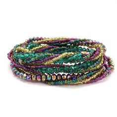 Fair Trade Handmade Guatemalan Beaded Crystal Wrap Necklace & Bracelet Adjustable Multi-strand Party Beads, Green Multi-strand Beaded Bracelets, Party Multi-strand Faceted Beaded Bracelets, Multicolor Multi-strand Beaded Bracelets For Party, Multicolor Multi-strand Bracelets With Faceted Beads, Colorful Multi-strand Beads For Party, Multicolor Multi-strand Beaded Bracelets With Faceted Beads, Adjustable Multi-strand Beaded Bracelets For Party, Green Multi-strand Beaded Bracelets With Faceted Beads