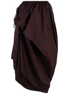 mulberry purple cotton asymmetric design bow detailing elasticated waistband long length Asymmetrical Skirt Pattern, Cecilie Bahnsen, Skirt Purple, Dresses Casual Winter, Evening Gown Dresses, Patchwork Skirt, Fashion Sites, Asymmetrical Skirt, Asymmetrical Design