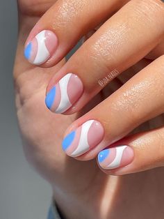 Pink Blue White Nails, Nail Designs Baby Blue, Coloured Nails, Light Blue Nail, Light Blue Nail Designs, Light Blue Nail Polish, Biab Nails, Purple Ombre Nails, Blue Nail Art Designs