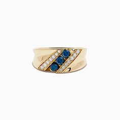 Effy Men's 14K Yellow Gold Blue and White Diamond Ring Blue 14k Gold Signet Ring Fine Jewelry, Formal Blue 14k Gold Signet Ring, Luxury Blue Sapphire Ring In 14k Gold, Blue Diamond Signet Ring With Polished Finish, Blue Formal Signet Ring In Fine Jewelry Style, Blue Signet Ring For Formal Occasions, Luxury Blue Signet Ring, Luxury Blue Rings With Channel Set, 14k Gold Blue Diamond Ring