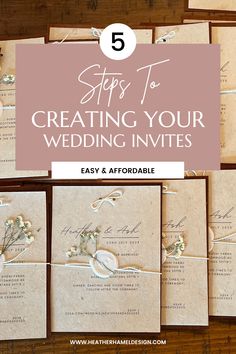 wedding stationery with the text 5 steps to creating your wedding invitations