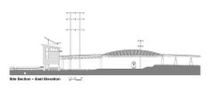 an architectural drawing of the side section and east elevation