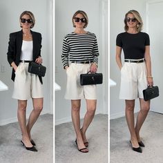 Elegant Spring Bermuda Shorts, Chic High-waisted Bermuda Shorts, Bermuda Shorts Outfit 2024, Luxury High-waisted Bermuda Shorts For Summer, Shorts Summer 2024, Neutral Summer Outfits, White Outfits For Women, Stile Casual Chic, Over 60 Fashion