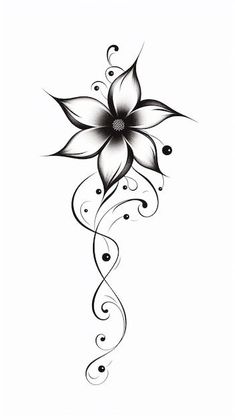 a black and white flower with swirls in the middle, on a white background