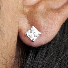 This earring for men is perfect for a night out, or your next special occasion. Featuring a clear, square zirconia stone and genuine 925 sterling silver for a classic and fashionable look. The price is for one earring, fitting a standard piercing size. Earring For Men, Zirconia Earrings, Sterling Silver Studs, Sterling Silver Earrings Studs, Stud Earring, Silver Earrings Studs, Silver Studs, Gift Bag, Diamond Earrings