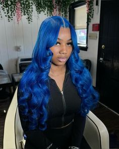 Blue Wig Install Black Women, Blue Wig Install, Blue Lace Front Wig, Wig Installs, Wigs Hairstyles, Color Wigs, 13x4 Lace Front Wig, Wig Colors