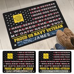 an american flag rug with the words proud us navy veteran and i am a veteran