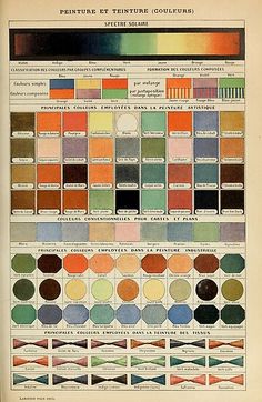 an old fashion color chart with different shades and colors for each type of paint scheme