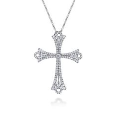 18K White Gold Diamond Cross Pendant Necklace Luxurious Jewelry, Cross Shape, White Gold Necklace, Classic Wedding Band, Diamond Cross Pendants, White Gold Necklaces, Diamond Cross, Cross Pendant Necklace, Anniversary Bands