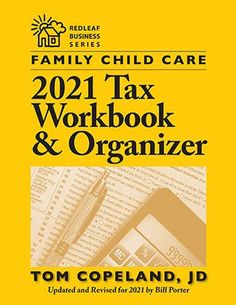 the family child care workbook and organizer is shown in this yellow book with black lettering