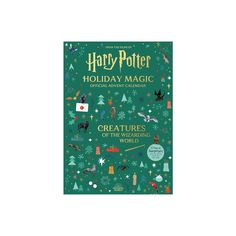 harry potter's holiday magic book is shown in front of a green background with trees and snowflakes