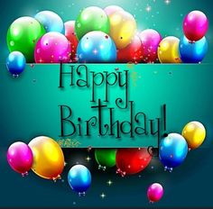 happy birthday card with colorful balloons and stars on blue backgrounnd background, 3d illustration