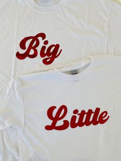 Simple Big little reveal shirt! Upon ordering, please message me The following: - Shirt Color - Word Color - What names you would like on the shirt The default will be a white shirt with red writing! If there is a specific customization you would like, feel free to message me! Budweiser Shirt, Big Little Shirts, Sorority Shirt, Sorority Canvas, Sorority Big Little, Big Little Gifts, Big Little Reveal, Sorority Life, Little Designs