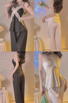 Pretty pajamas, Sleepwear women pajamas, Pajamas aesthetic, #Sleepwear #Pajamasaesthetic #pajamas #lacepajamas Elegant Sleep Sets With Camisole, Elegant Camisole Sleep Sets, Feminine Lace Loungewear Sets, Elegant Loungewear Sets With Lace Trim, Elegant Lace Trim Loungewear Sets, Lace Loungewear Sets With Lace Trim, Lace Trim Camisole Loungewear Set, Pajamas Women Aesthetic, Aesthetic Sleepwear