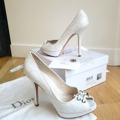 Beautiful Brand New Dior Pumps. Made Of Quilted White Leather, They Have 1" Platforms And 4.5" Heels. Fairytale Heels, Dior Pumps, Old Shop, White Pumps, Watch Accessories, Dior Shoes, White Leather, Christian Dior, Shoes Women Heels