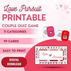 the love pursuit printable quiz game is available for $ 9 99 and includes two matching cards