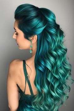 Pretty Hair Color Ideas, Green Hair Ombre, Red And Green Hair, Dark Hairstyles, Exotic Hair, Types Of Hair Color, Blue Green Hair