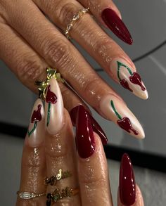 Cut-Out Nails Are 2025's Wildest Nail Trend Cherry Nail, Red Acrylic Nails, Cherry Nails, Drip Nails, Nail Trend, Simple Acrylic Nails, Work Nails, Acrylic Nails Coffin Pink, Soft Nails