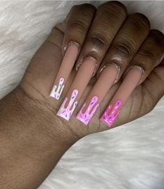 Starbucks Nails, Painted Acrylic Nails, Purple And Pink Nails, Graffiti Nails, Acrylic Toe Nails, Long Acrylic Nail Designs, Drip Nails, Girly Acrylic Nails