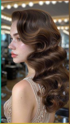 10 Holiday Party Hairstyles You've Got to Try! - Find easy hairstyles, elegant hairstyles, and trendy hairstyles perfect for any holiday event. Elevate your holiday look with these beautiful hairstyles, perfect for all hair types and lengths. Explore the best holiday hairstyles. Discover your perfect holiday hairdo today! hairstyles for women | holiday hairstyles | party hairstyles | christmas hairstyles | bun hairstyles | updo hairstyles | glam hairstyles | hair 2024 Hollywood Inspired Hairstyles, Hairstyle Inspo For Prom, Hair Styles Grad, Hollywood Glam Long Hair, Hairstyles For A Ball Gown, Waves Hairstyle Women, Hollywood Waves Pinned Back, Classic Hair Wedding, Classic Glam Wedding Hair