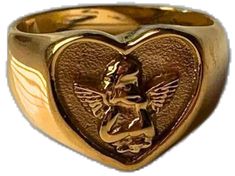 Cupid Ring, Angel Cupid, Thick Gold Ring, Angel Ring, Gold Heart Ring, Y2k Jewelry, Signet Rings, Bestie Gifts, Multi Stone Ring