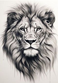 a black and white drawing of a lion