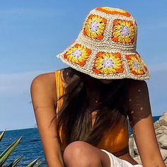 Floral Crochet Straw Bucket Hats - 4 Colors Crochet Beach Hat, Hat Trends, Scary Pumpkin Faces, Beach Bucket Hat, Summer Bucket Hat, Crochet Sun, Boho Whimsical, Crochet Summer Hats, Straw Bucket Hat