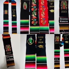 Personalized serape graduation stole sash, class 2024, Latino graduate, floral graduation sash. Available in Virgen de Guadalupe, Virgen Guadalupe with flowers or San Judas.  High quality sash Masters Graduation Sash Psychology, Embroidered Multicolor Graduation Stole, Graduation Mexican, Sash Ideas, Costume Capes, Graduation Sash, Graduation Stole, Costume Accessories, Nursing