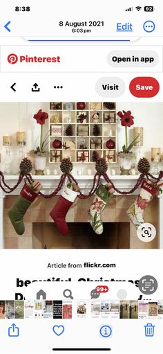 an instagram page for pinterest with christmas stockings and stocking hanging from the fireplace