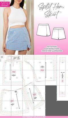 Split Hem Skort Sewing Pattern Easiest Sewing Patterns, Women’s Shorts Sewing Pattern, Biker Shorts Sewing Pattern, Short Patterns Sewing Free Women, Sewing Two Piece Outfit, Boxer Short Sewing Pattern, Summer Sewing Patterns Free, Skort Sewing Patterns Free, Easy First Sewing Projects