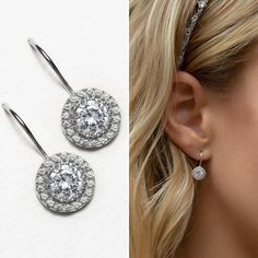 With intricate cubic zirconia details, these dainty drop earrings make a show-stopping statement for every special occasion. Lightweight and comfortable to wear for long periods. MATERIALS + MEASUREMENTS: - .925 Sterling Silver, 14K Gold or Rose Gold over Sterling Silver - Cubic Zirconia pave crystals - Height including hook 0.75 in (2 cm) x Width 0.4 in (1 cm) - Crystal Diameter 0.4 in (1 cm) - Hypoallergenic fish hook MATCHING JEWELRY ► Back Necklace NB053 - https://www.etsy.com/listing/537450 Elegant Diamond White Crystal Earrings With Halo Design, Elegant Cubic Zirconia Cluster Earrings With Halo Setting, Elegant Cubic Zirconia Cluster Earrings With Halo Design, Dazzling Halo Design Bridal Earrings For Party, Wedding Dangle Earrings With Halo Setting, Bridal Drop Earrings With Halo Design, Party Halo Design Diamond Drop Earrings, Party Halo Design Drop Diamond Earrings, Halo Design Bridal Drop Earrings