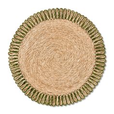 a round woven placemat on a white background