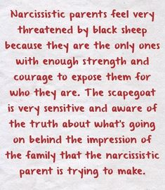 💪🐑🐐•°•❤️‍🩹°•° Narcissistic parents feel very threatened by the Black Sheep because they are the only ones with enough strength and courage to expose them for who they are. The Scapegoat is very sensitive and aware of the truth about what's going on behind the impression of the family that the narcissistic parent is trying to make. 💪🐑🐐•°•❤️‍🩹°•° 👑 Q 👑 🌈 Rainbows System 🌈 Narc Mother, Issues Quotes, The Scapegoat, Family Issues Quotes, Black Sheep Of The Family, The Black Sheep