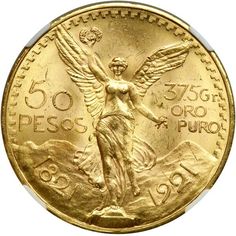 a gold coin with an angel on it