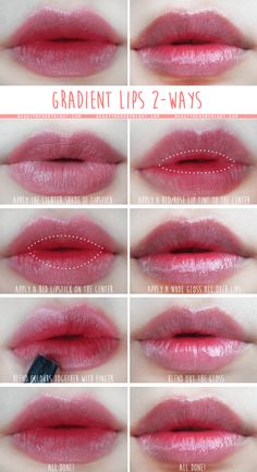 Korean Gradient Lips | Tutorial Gradient Lips Tutorial, Gradient Lips Korean, Two Tone Lipstick, Gradient Lipstick, Korean Lipstick, Lip Blending, Lipstick Application