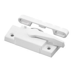 two white plastic door handles on a white background