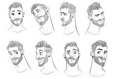 a bunch of different facial expressions on a man's face, including the head and shoulders