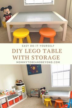 an easy diy lego table with storage for kids to use in the playroom