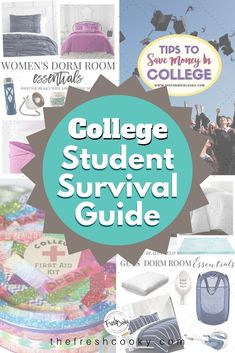 college student survival guide with images of graduation caps and other items