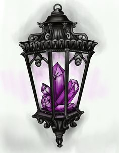 a drawing of a purple lantern with crystals on it