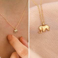 "Introducing the 14k Gold Elephant Necklace, a beautiful and timeless piece of jewelry that showcases the grace and strength of one of nature's most magnificent creatures. Made of high-quality 14k gold, this necklace is both durable and stylish, making it a perfect addition to any jewelry collection. The intricate design features a detailed elephant pendant that is sure to catch the eye and spark conversations. The elephant is a symbol of good luck, strength, and wisdom, making this necklace not Tarnish Resistant Recycled Gold Charm Necklaces As Gift, Tarnish Resistant Recycled Gold Charm Necklace As Gift, 14k Gold Filled Jewelry For Mother's Day Gift, Personalized Recycled Gold Charm Necklace As Gift, Personalized Recycled Gold Charm Necklace For Gift, Personalized Recycled Gold Charm Necklace Gift, Simple 14k Gold Jewelry For Gifts, Simple 14k Gold Jewelry As Gift, Simple Tarnish-resistant Necklace For Gift