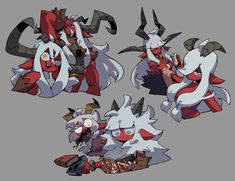 some very cute looking cartoon characters with horns and horns on their heads, in different poses