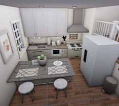 Bloxburg Roblox Kitchen White Grey Kitchen, Bloxburg Aesthetic, Bloxburg Kitchen, Bloxburg Decals Codes Wallpaper, Gray And White Kitchen