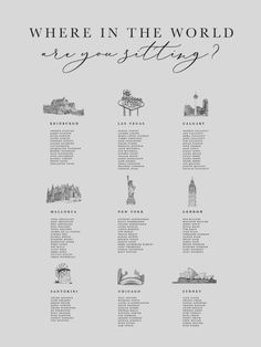 a poster with the words where in the world are you staying? and pictures of buildings