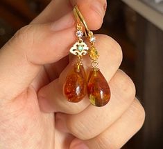 Comes with certificate Vintage Style Earrings, Vintage Stil, Style Vintage, Amber, Silver Gold, Sterling Silver Earrings, Gold Plate, Hoop Earrings, Plating