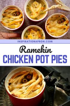 chicken pot pies with text overlay reading ramekin chicken pot pies