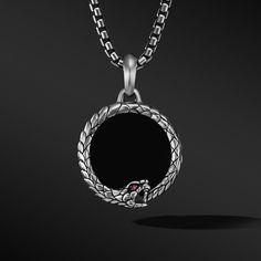 Sterling silver • Black onyx • Ruby, 0.02 total carat weight • Amulet, 25mm • Please note: amulet only; chain sold separately Petite Jewelry, Amulet Necklace, Mens Pendant, Eternity Ring Diamond, Ring Diamond, Men's Jewelry, Recycled Sterling Silver, High Jewelry, Sparkle Diamonds