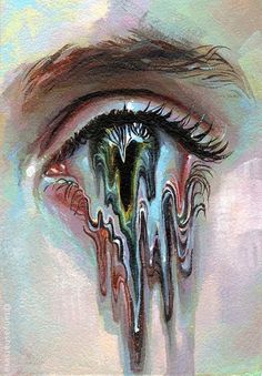 an eye with dripping paint on it and the iris's eyes are open art print