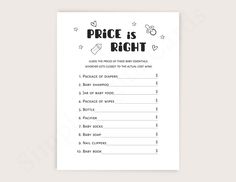 price is right printable wedding game